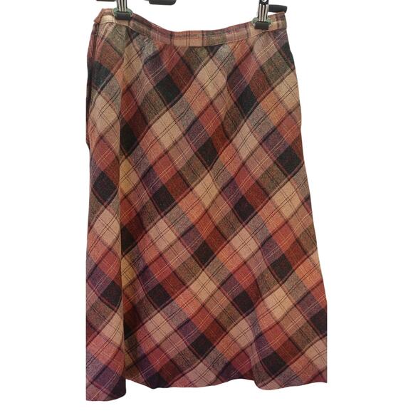Authentic Vintage ILGWU Union Label Plaid Skirt Small Brown Beige Academia 70s - Picture 2 of 5